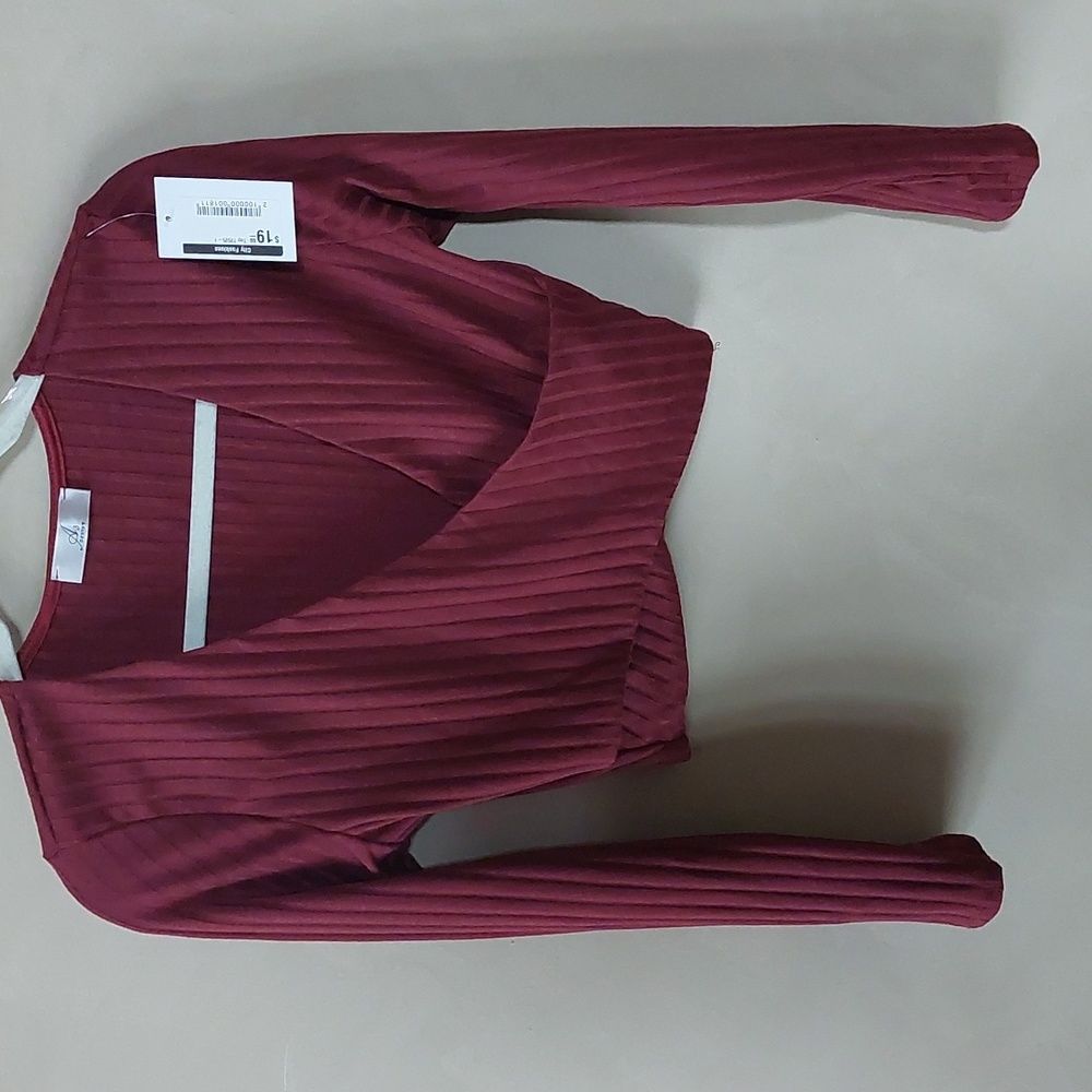 Maroon Long Sleeved Low Cut Large Crop Top